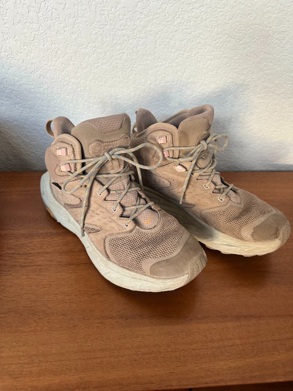 HOKA One One Tan/Rose Hiking Boots, Lace up, 10